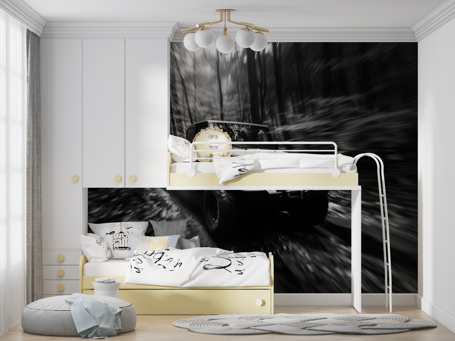 Papier peint photo voiture noir et blanc manga hero