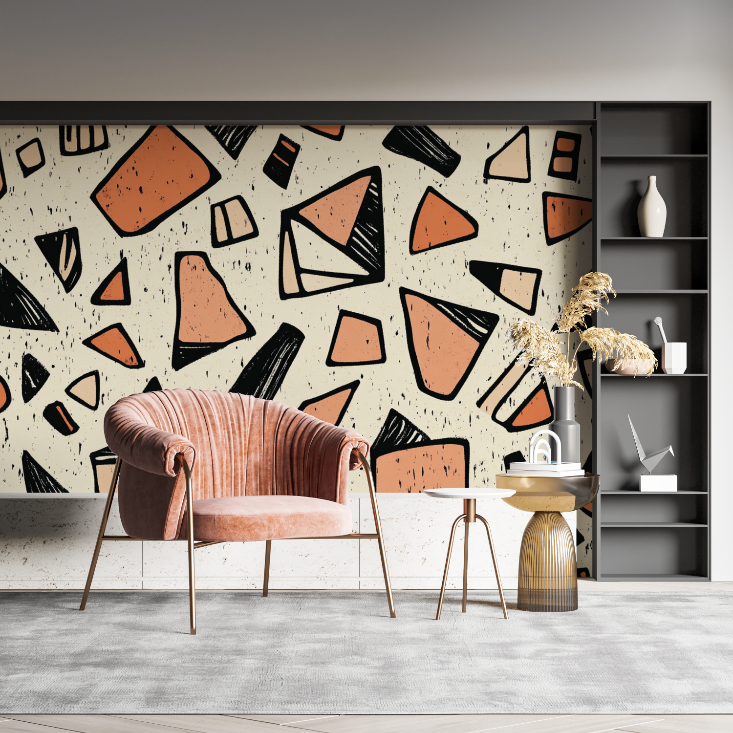 Papier peint terracotta geometrique abstrait pano mural