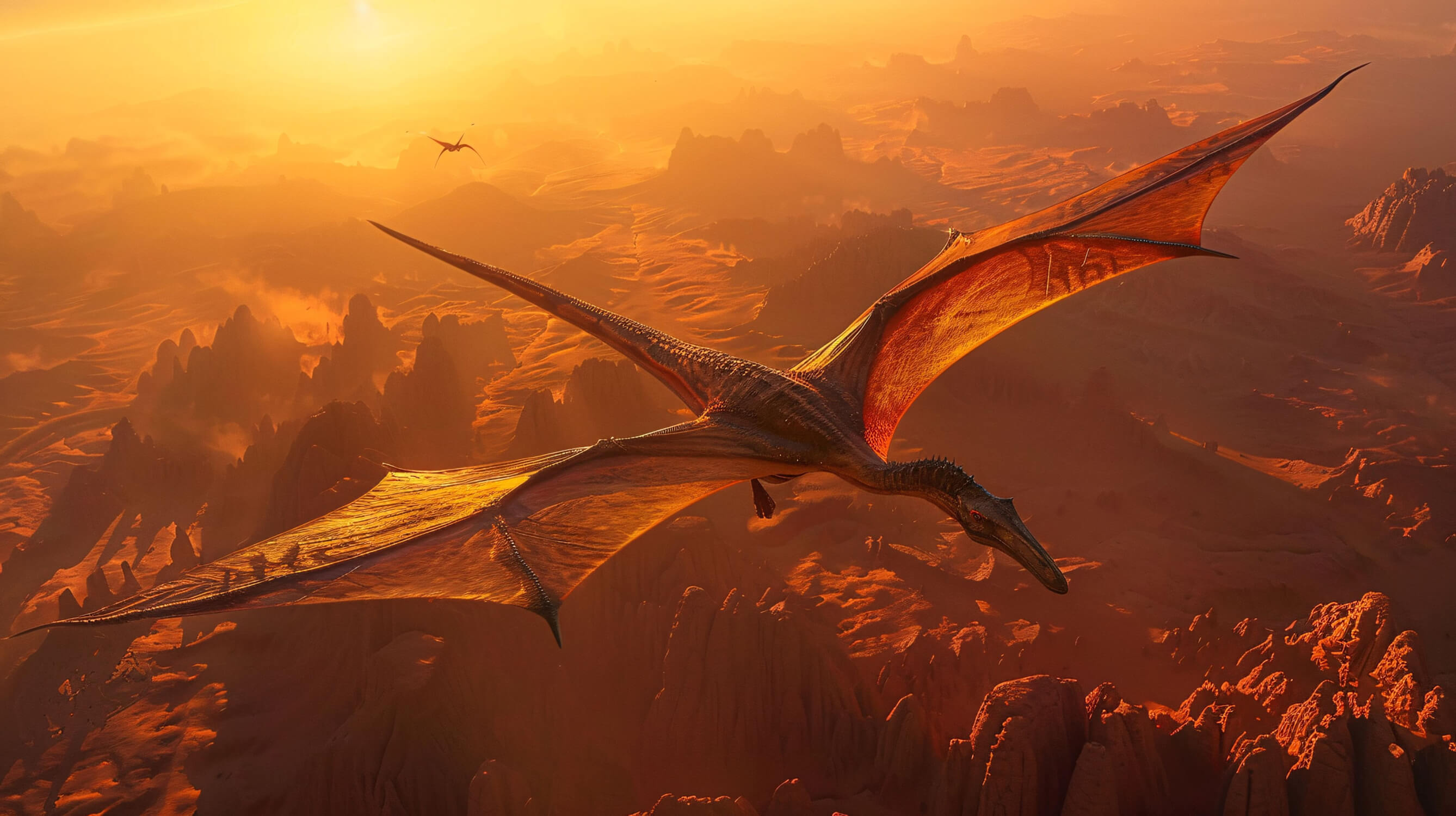 Papier Peint Dinosaure Vol Couché de Soleil