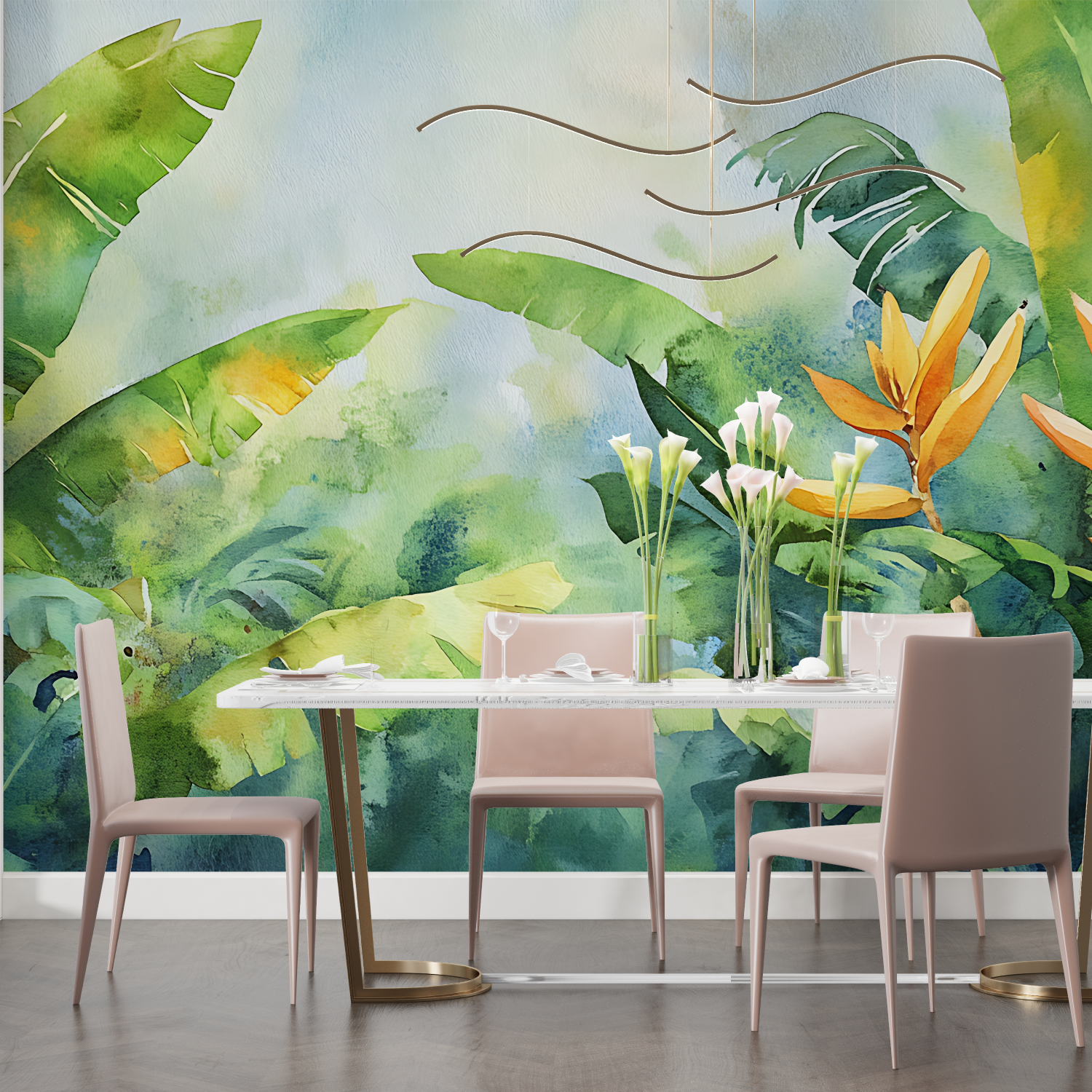 Papier peint aquarelle jungle tropicale salon
