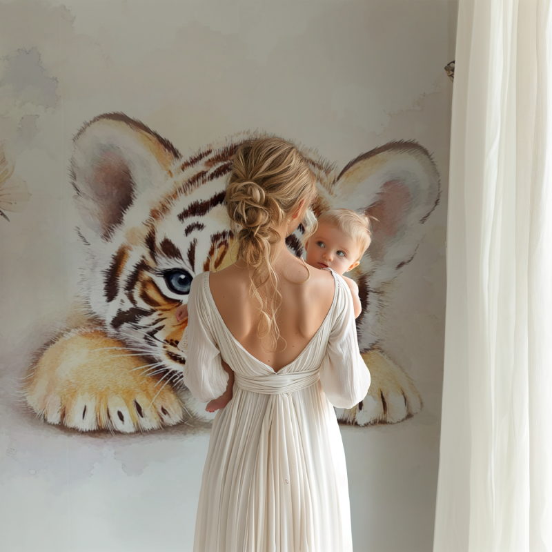 Papier peint tigre et papillons bb123