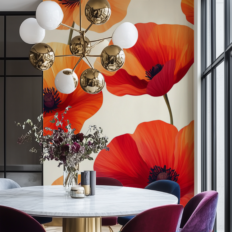 Papier peint fleur coquelicot salon chaise
