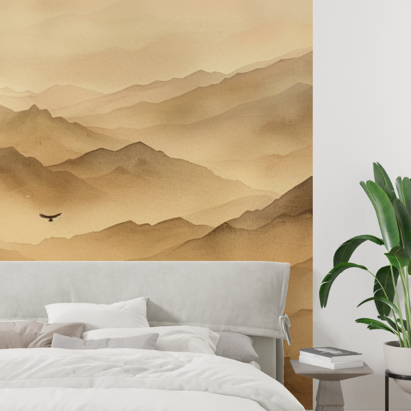 Papier peint montagne dans brum...acotta tapisserie tendance