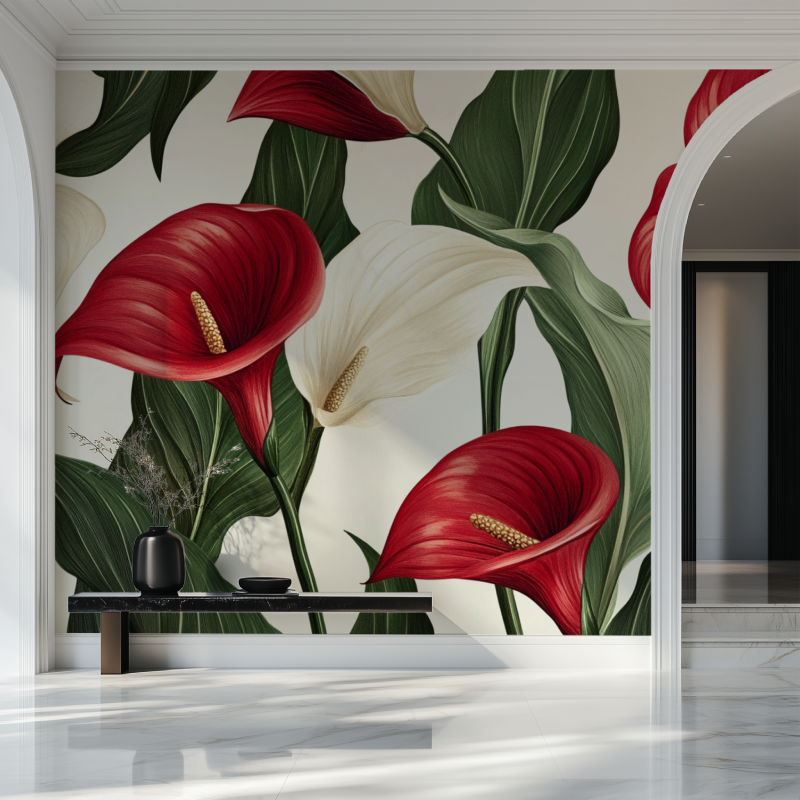 Papier peint fleur calla rouge salon beau