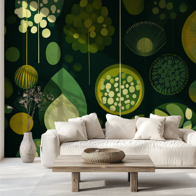 Papier peint vintage scandinave vert canape tendance