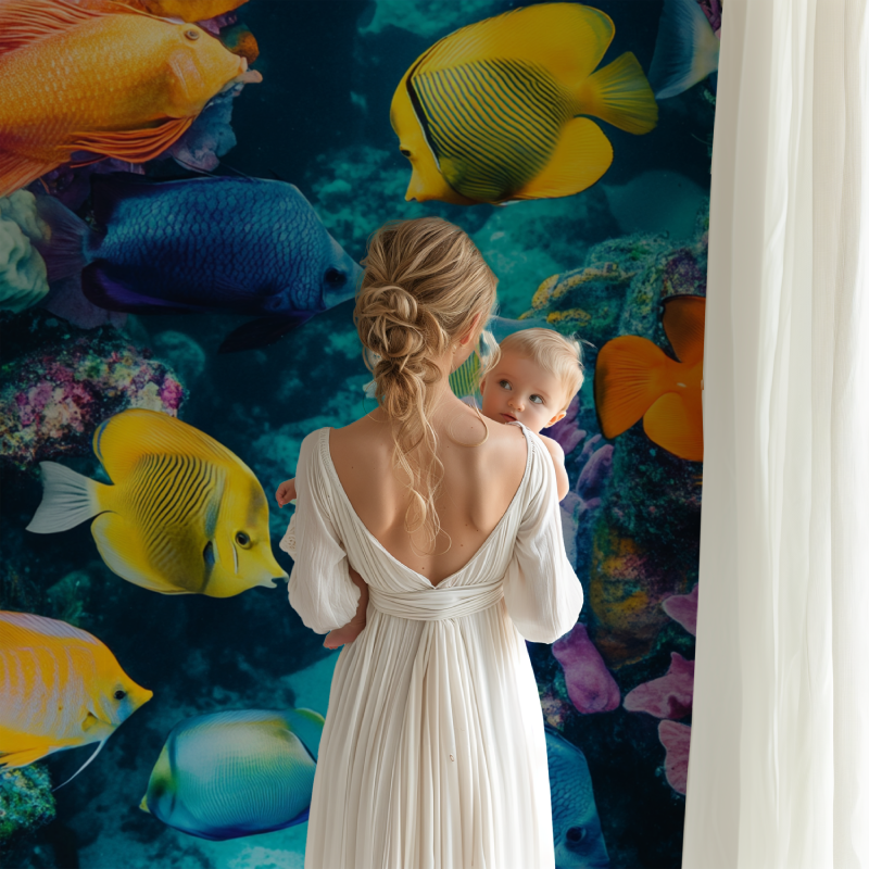 Papier peint marin decoration poissons tropicaux bb123