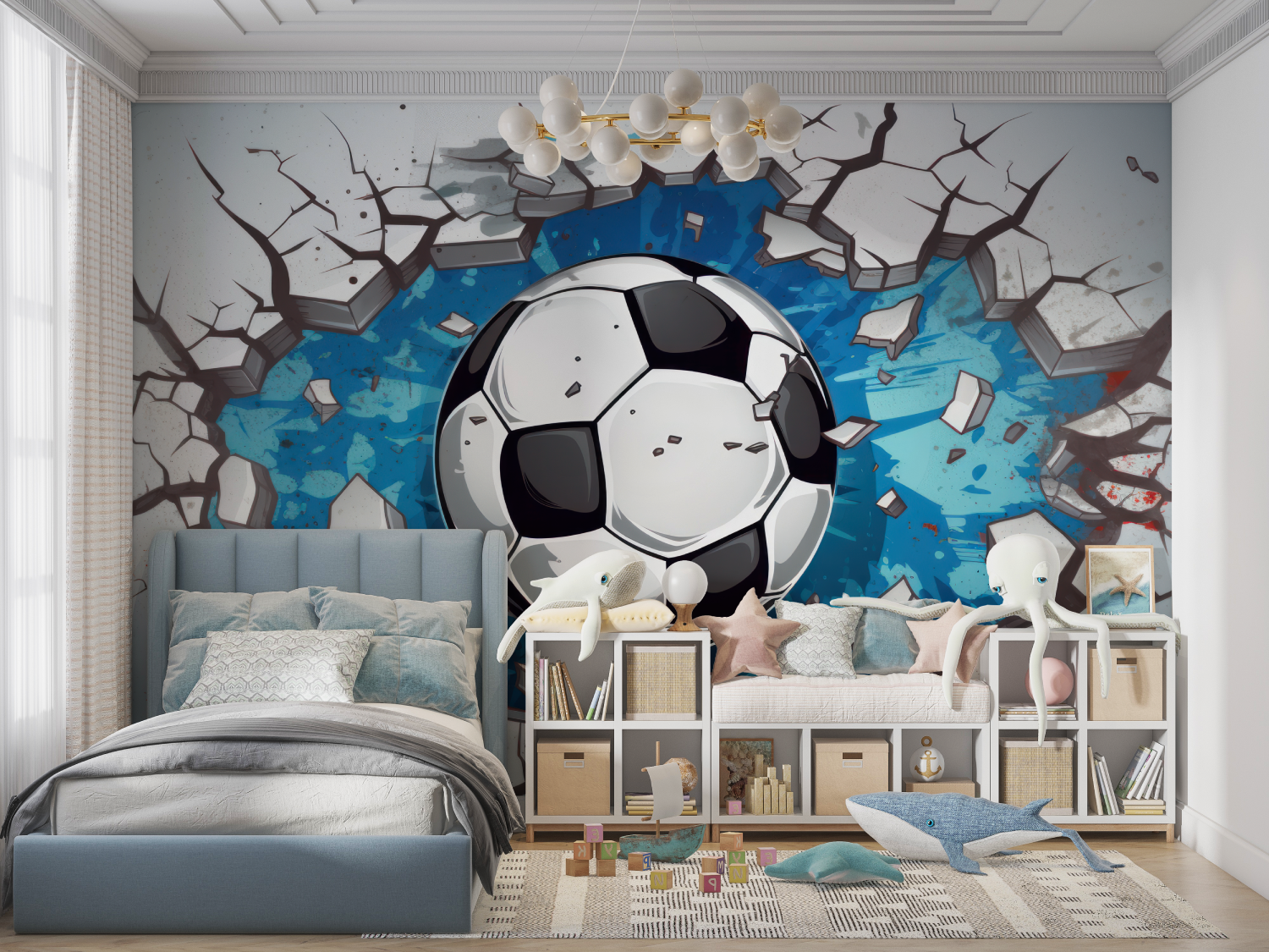Papier peint 3d football grafitti panoramique garcon