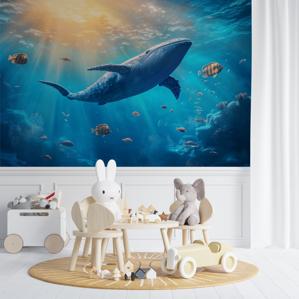 Papier peint marin theme baleine et ocean chambre de bebe