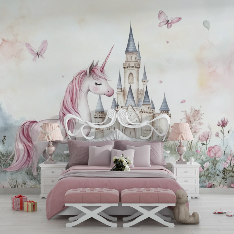 Papier peint licorne chateau pr... et licorne chambre filles