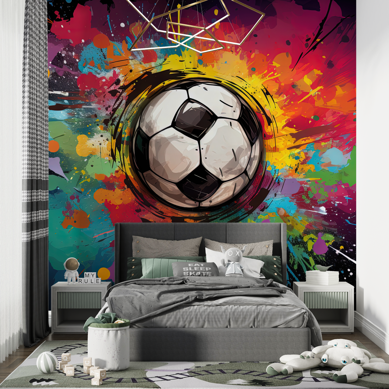 Papier peint ballon en grafitti foot chambre de garcon