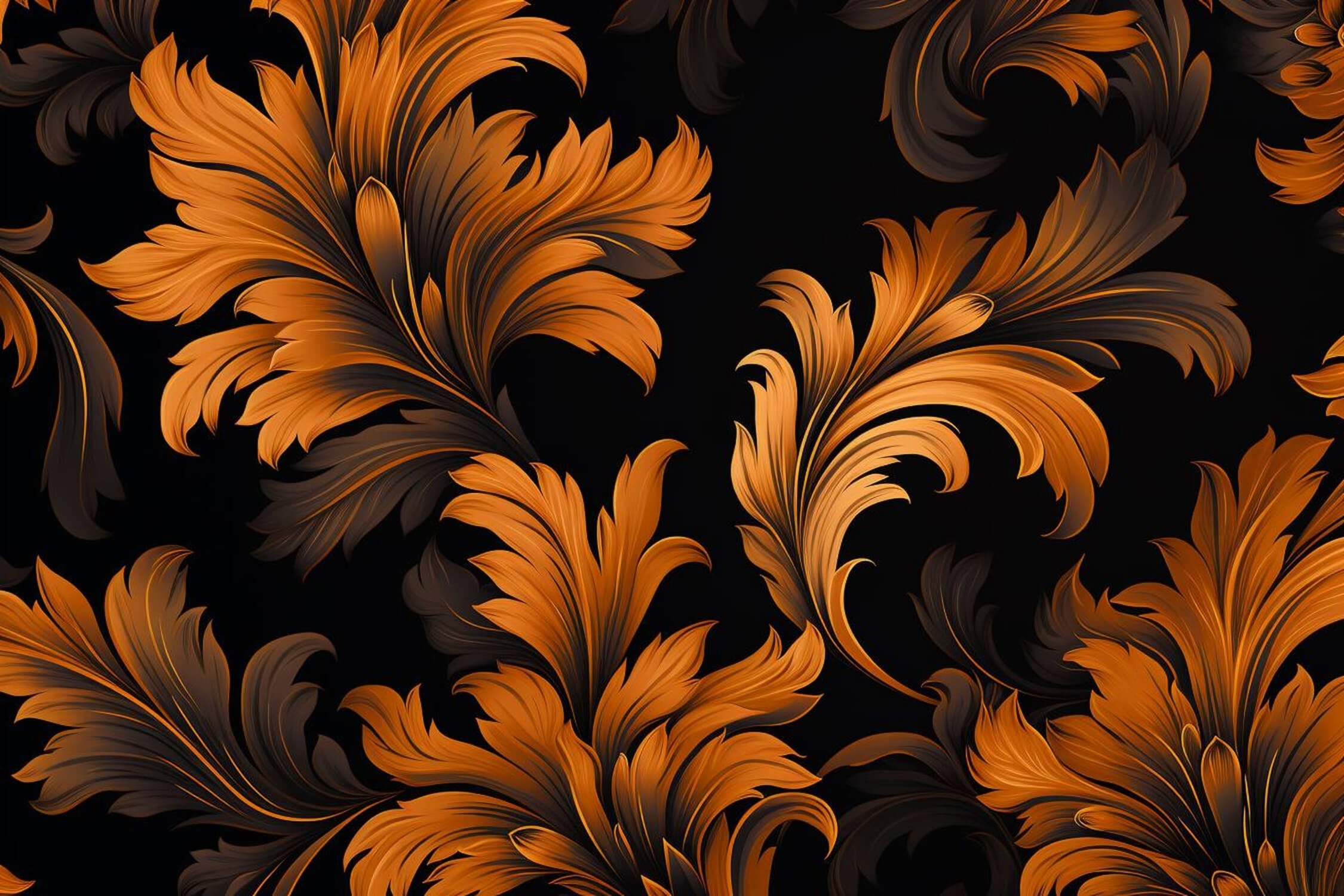 Papier Peint Fleur Orange Et Noir