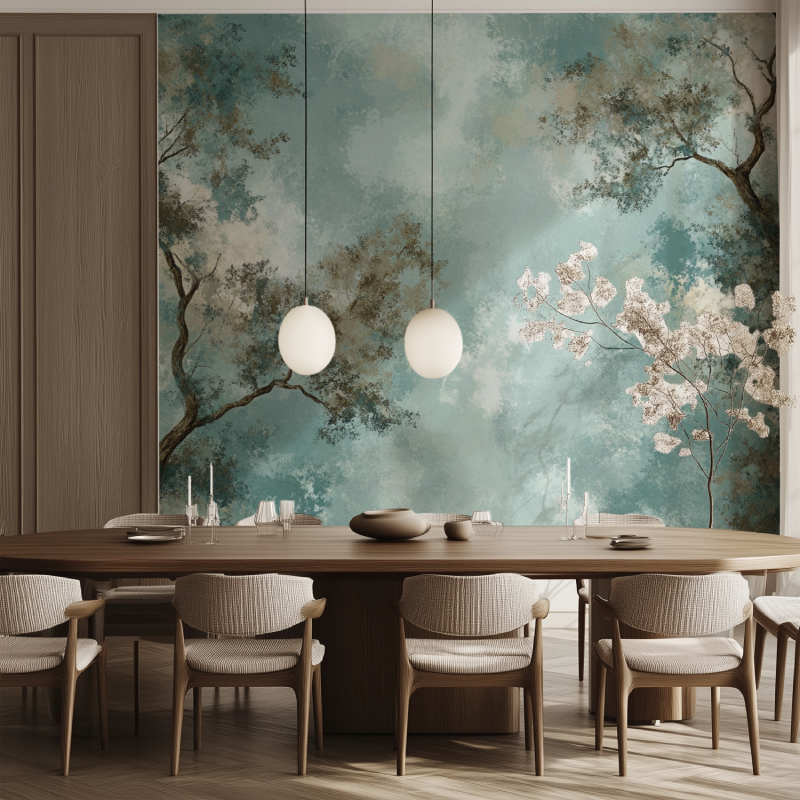 Papier peint arbre stylise salle manger tendance