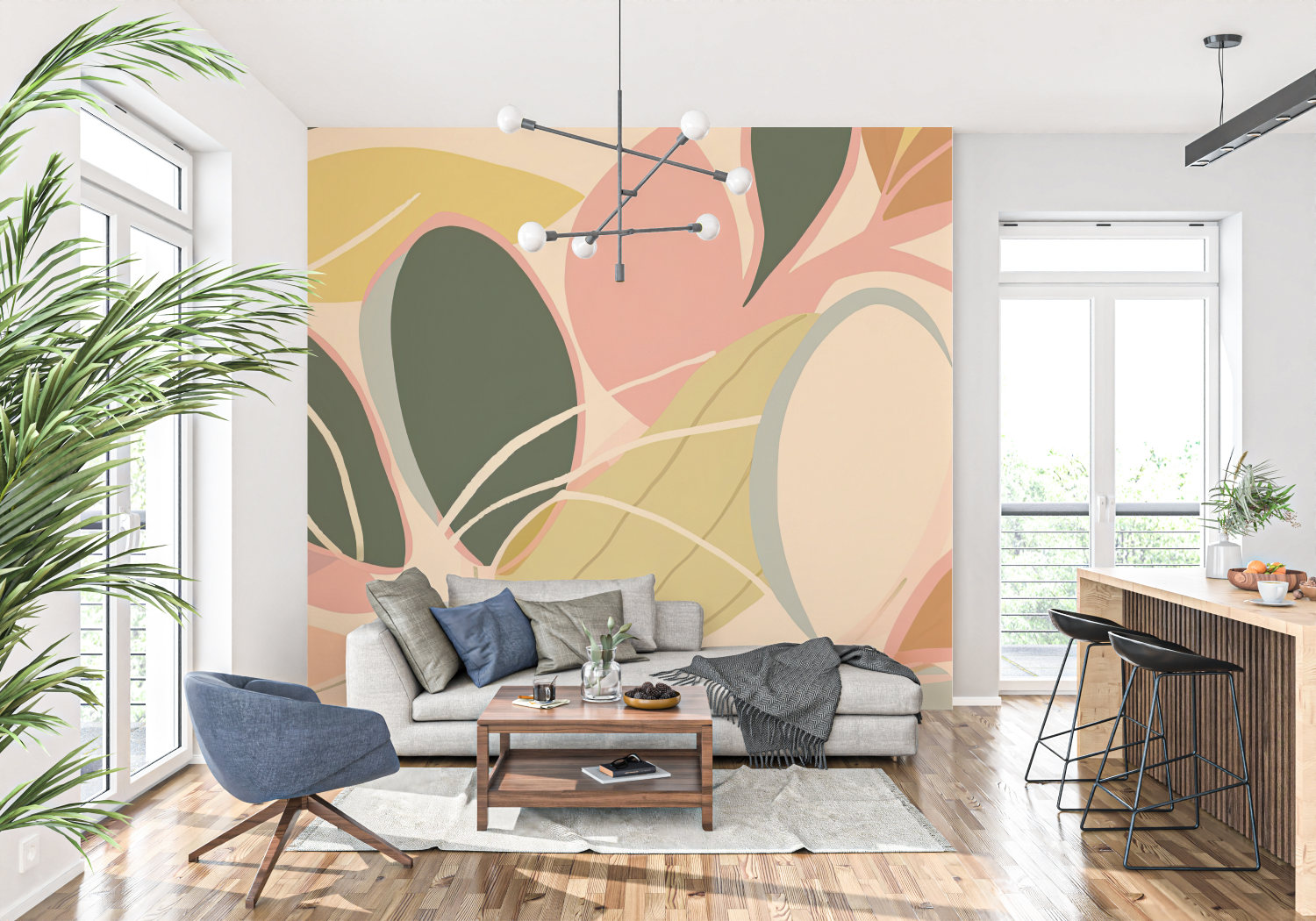 Papier Peint Vert Et Terracotta - francais