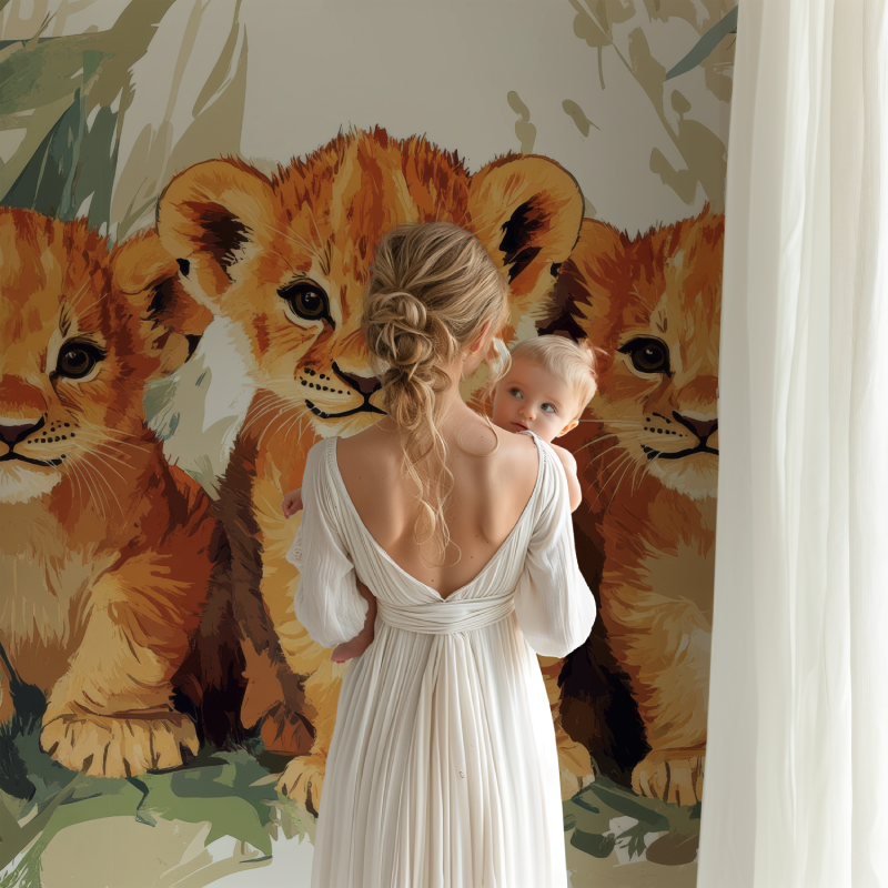 Papier peint lions jungle douce bb123