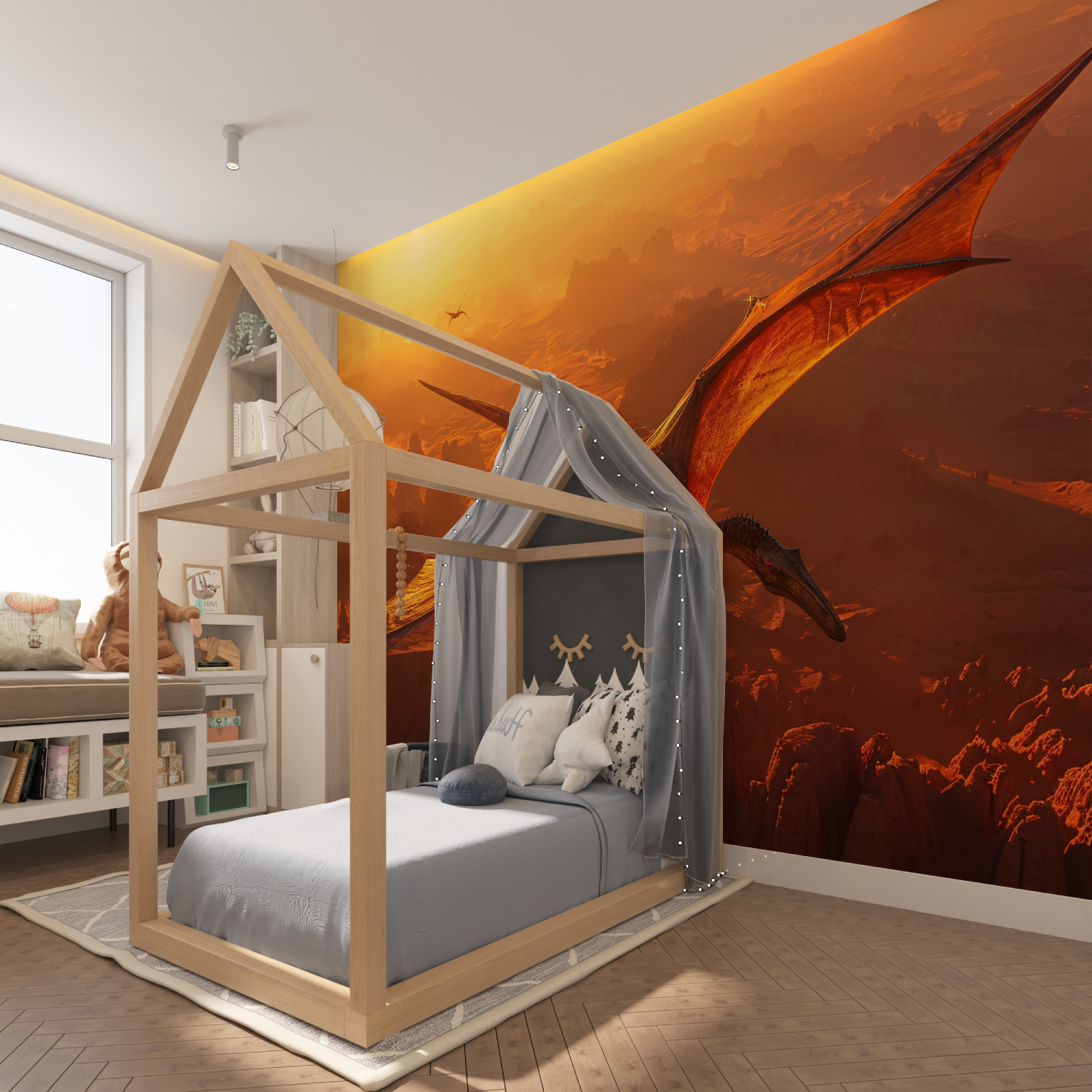 Papier Peint Dinosaure Vol Couché de Soleil - chambre spiderman