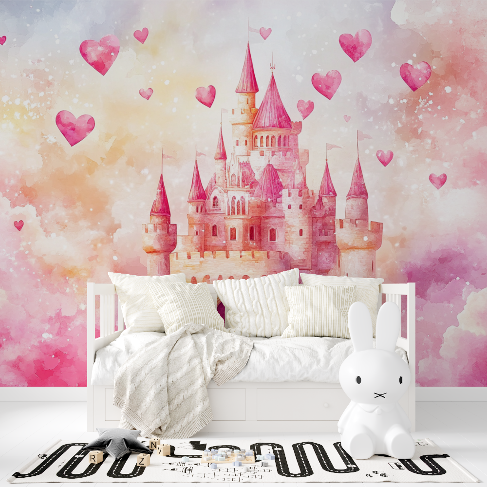 Papier peint princesse chateau rose bebe tapisserie fille