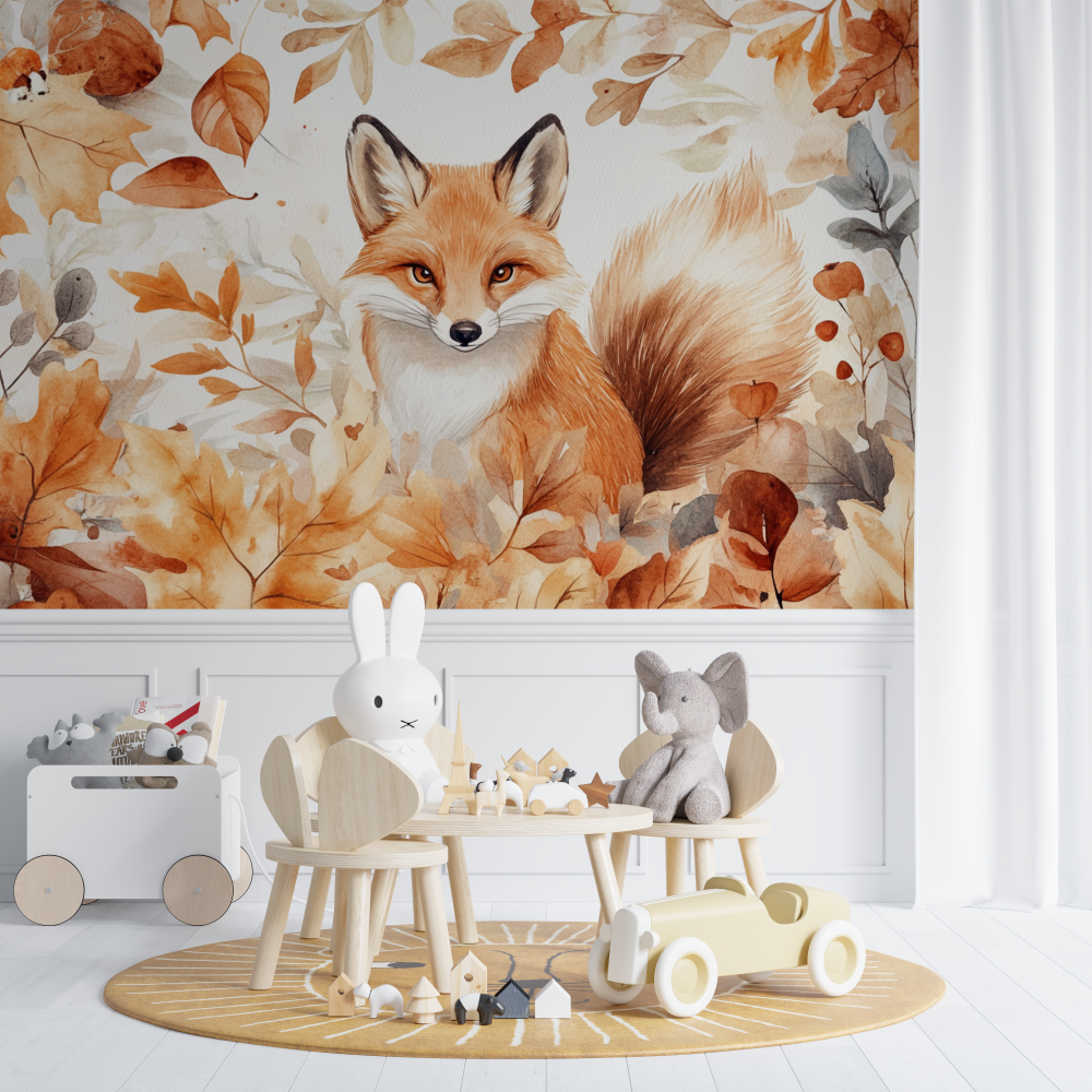 Papier peint renard en automne chambre de bebe