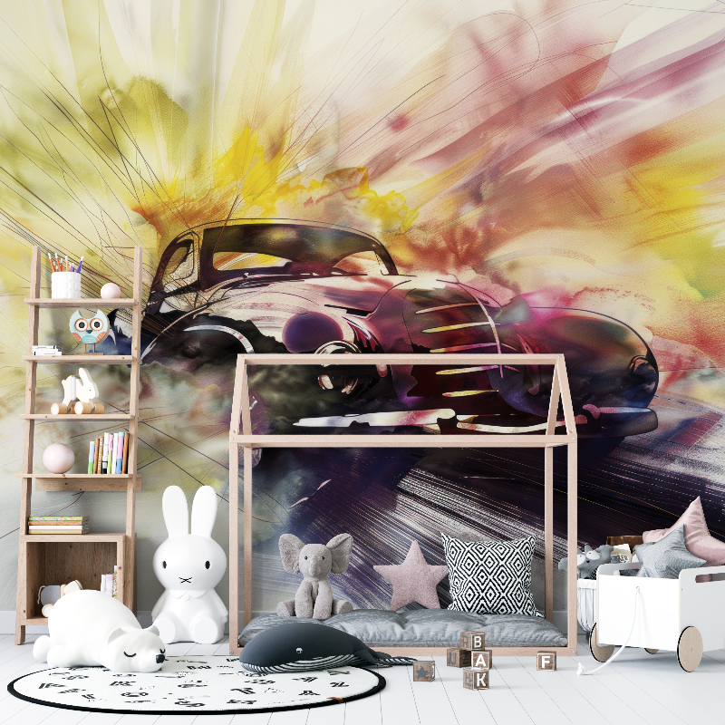 Papier peint voiture vintage aquarelle 12