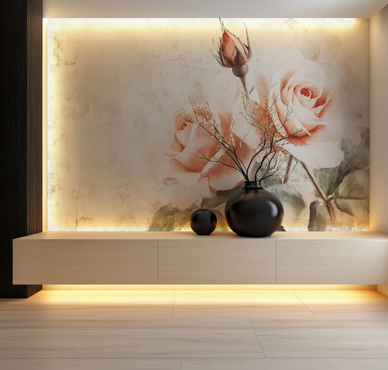 Papier peint vintage rose salon neon