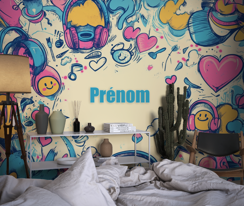 Papier peint prenom tag chambre dado1
