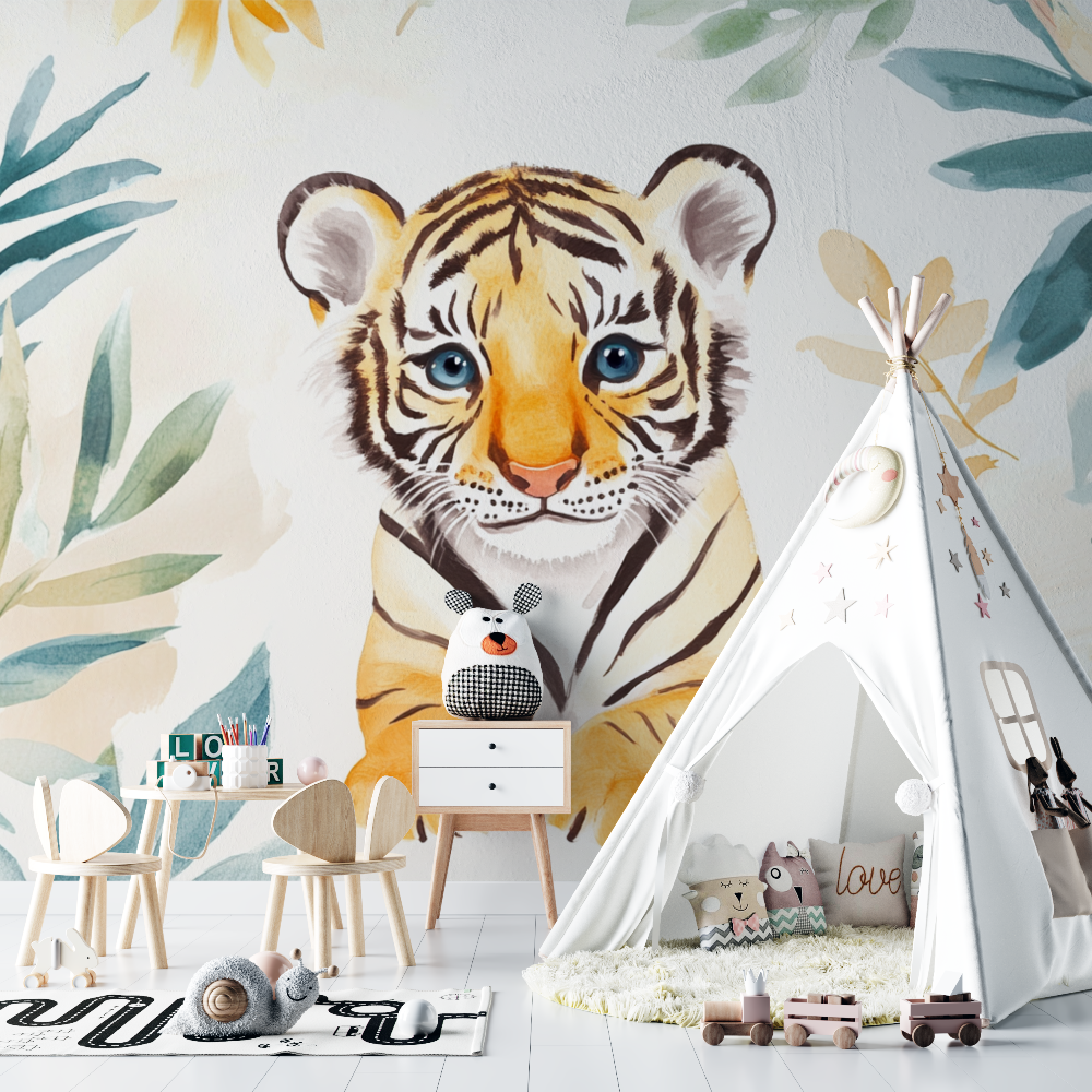 Papier peint tigre et motifs ethniques chambre bebe