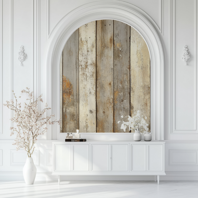 Papier peint vintage rayure salon blanc