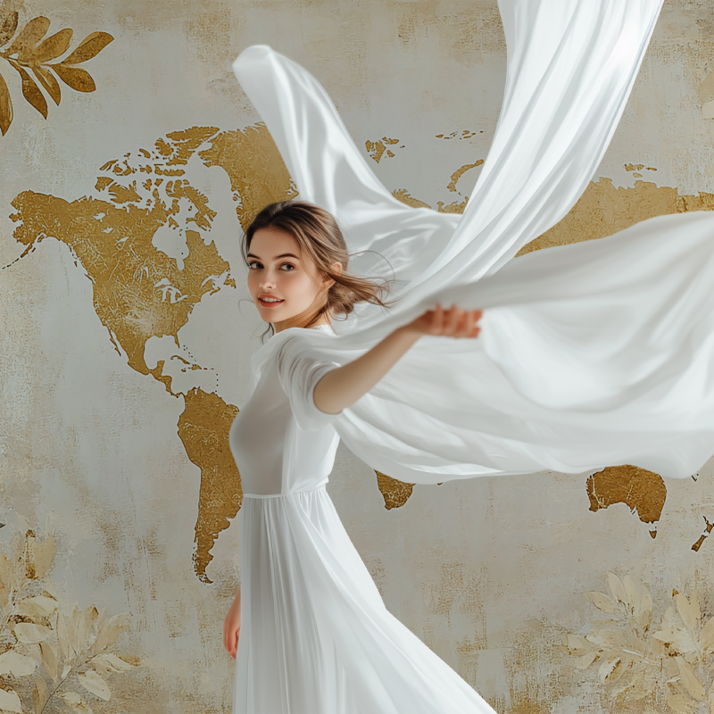 Papier peint carte du monde dore feuillage modele