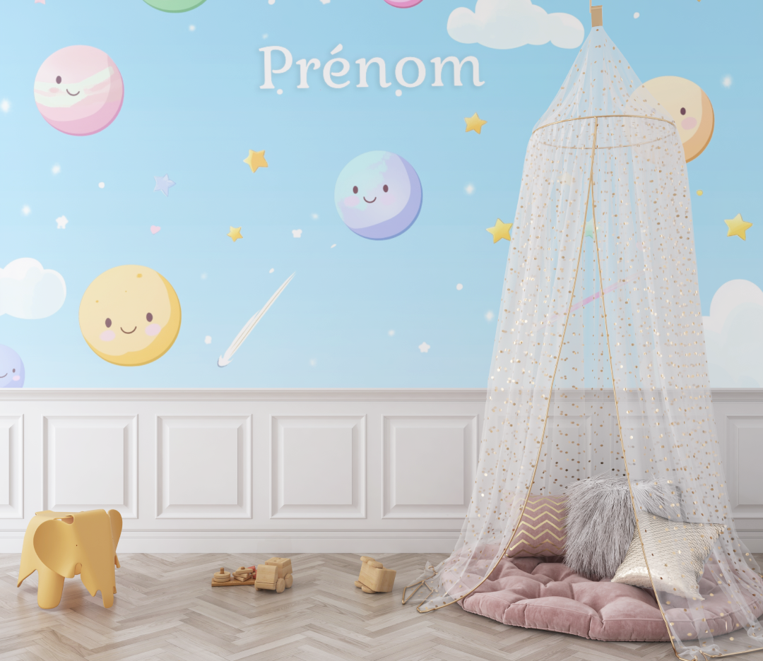 Papier peint prenom planetes bebe