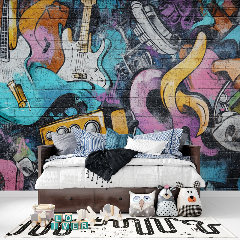 Papier peint tag panoramique musique tapisserie pour ado