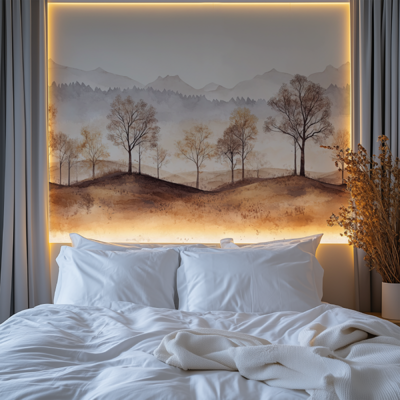 Papier peint arbre beige chambre premium