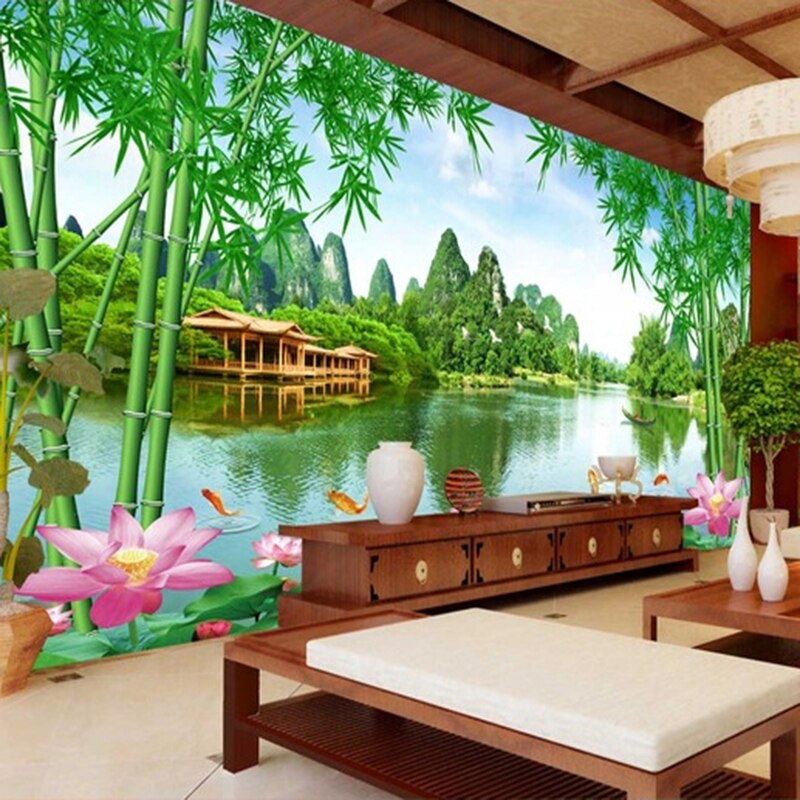 Custom Wall Mural Wallpaper Mountain Water Natural Landscape