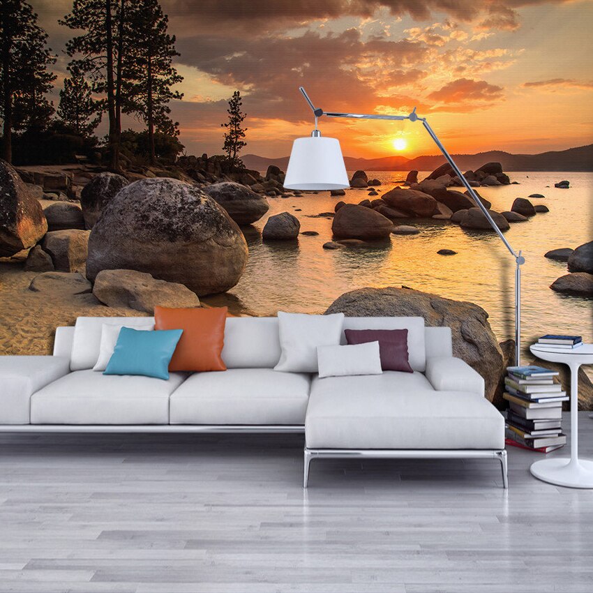 High Quality 3D Mural Custom Wallpaper HD Dusk Beach View