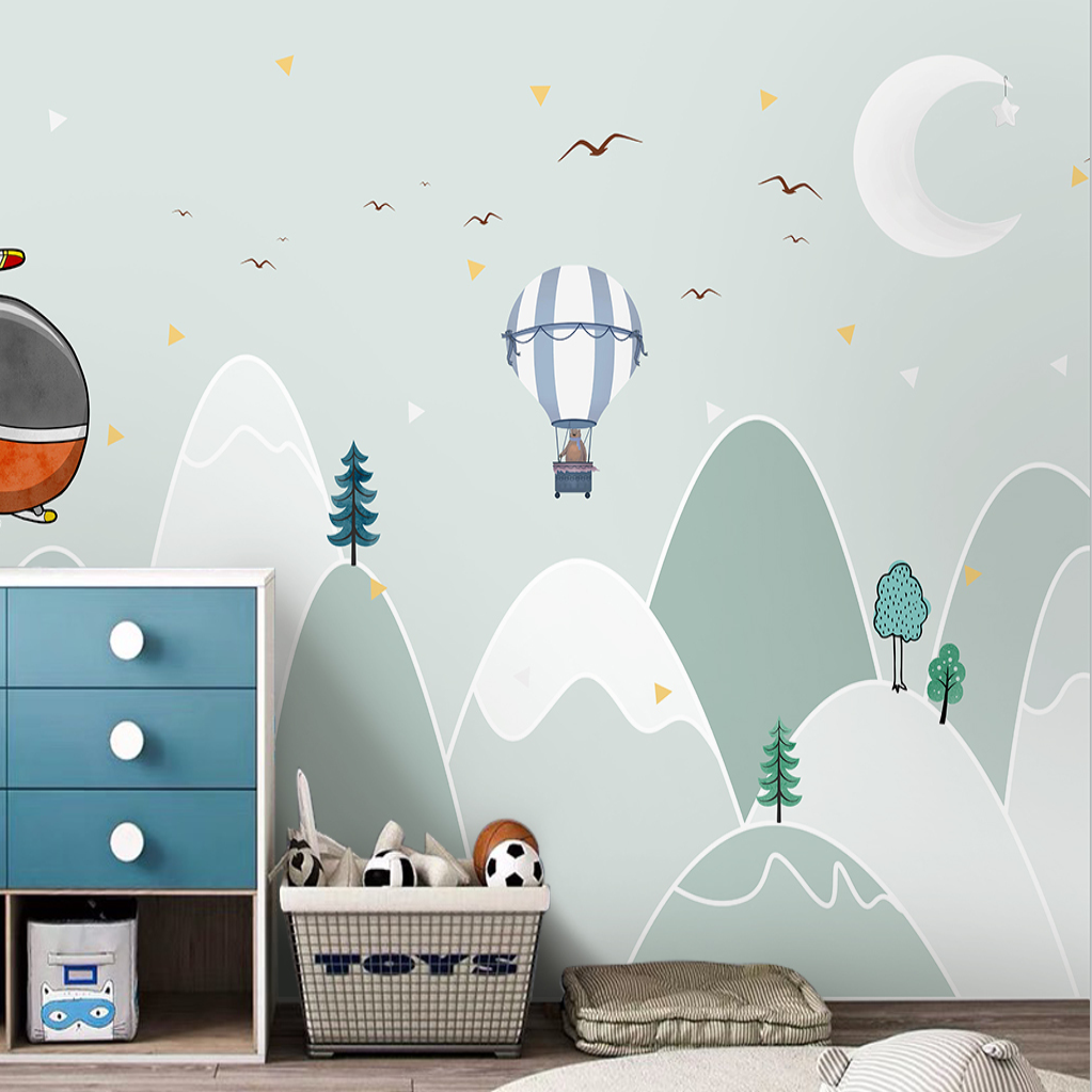 Papier Peint Garçon Classique <br/> Montagnes Vert menthe