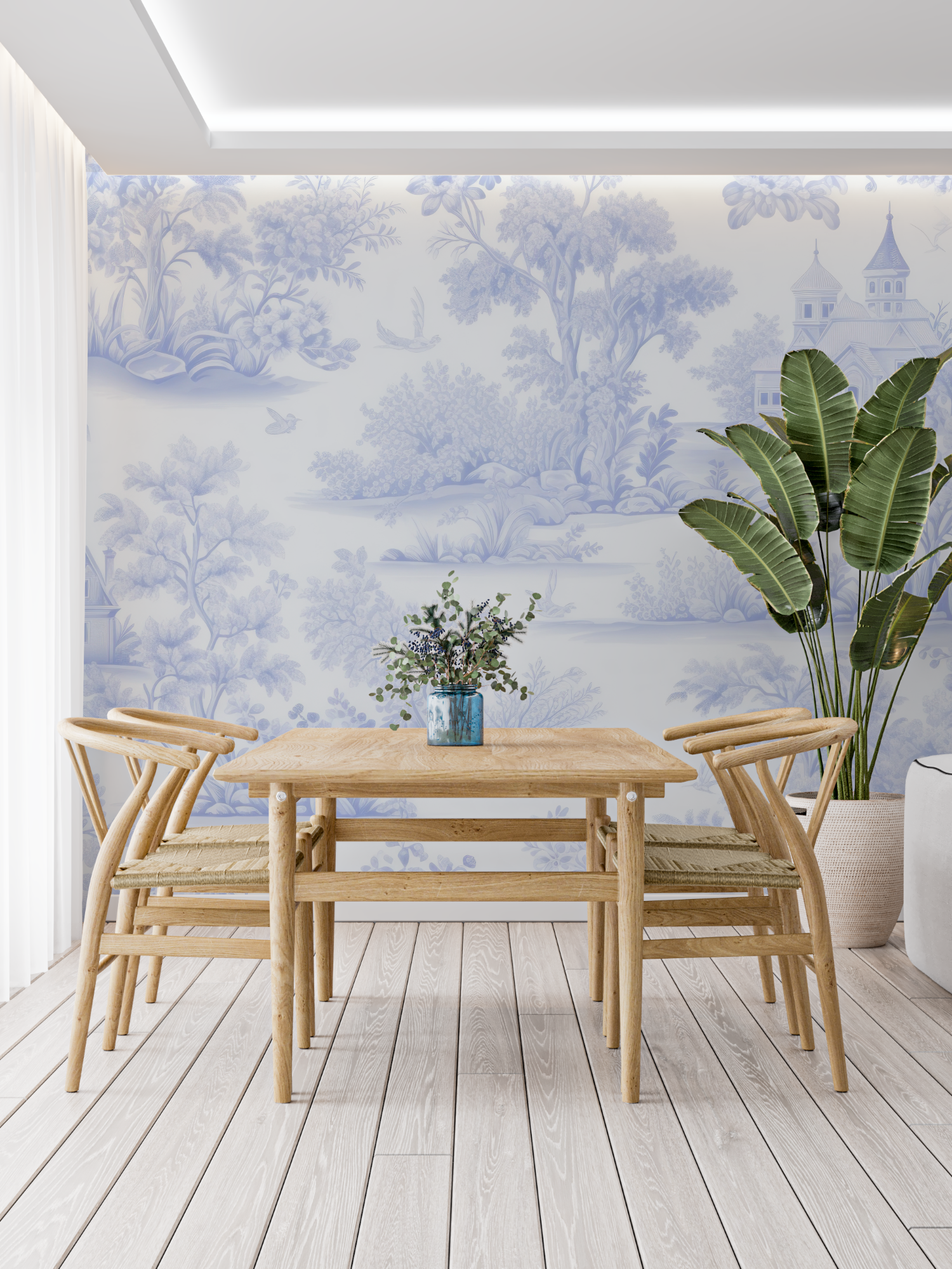 Papier Peint Toile De Jouy Bleu Pastel - panoramique tendance