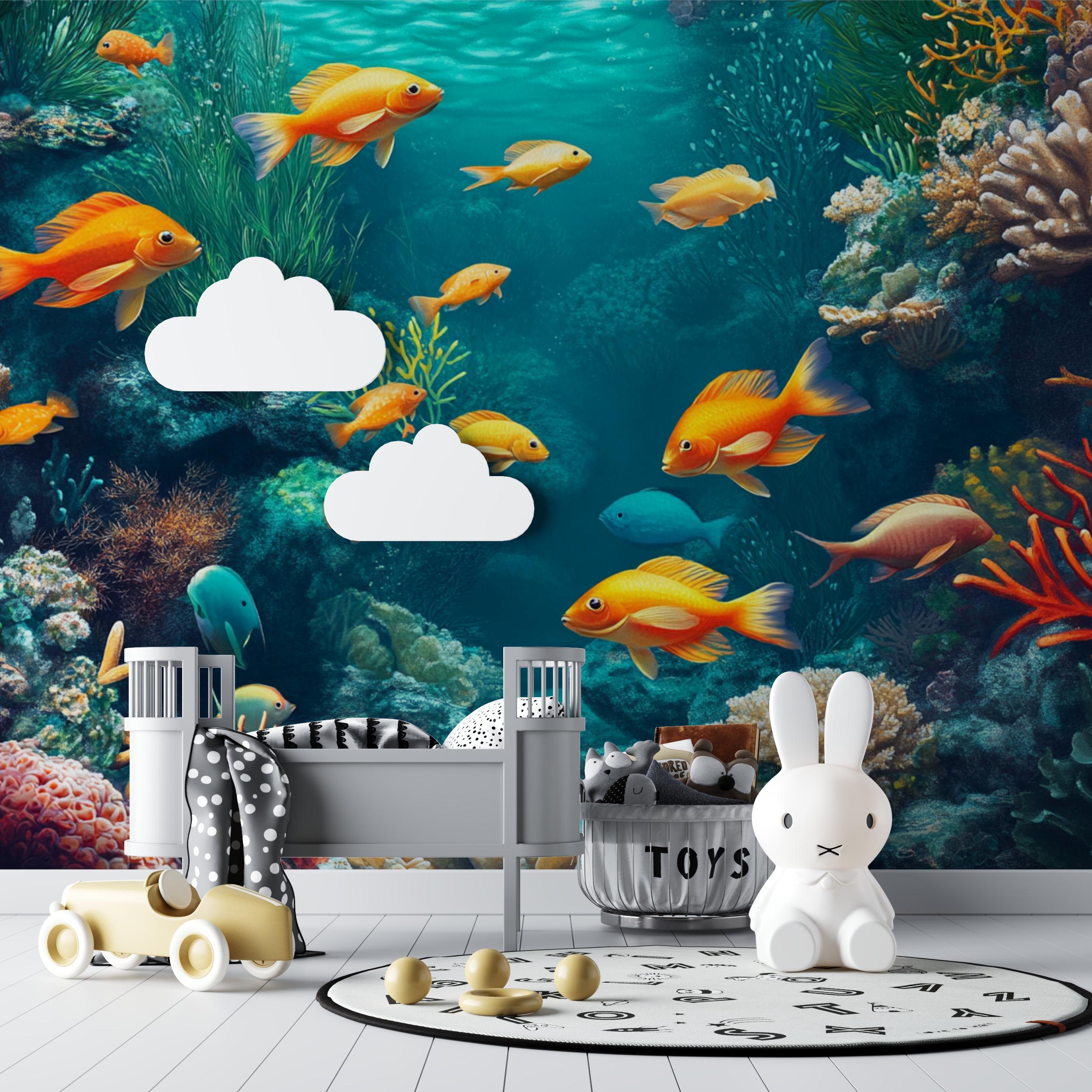 Papier peint marin joyeux poissons bebe tipi