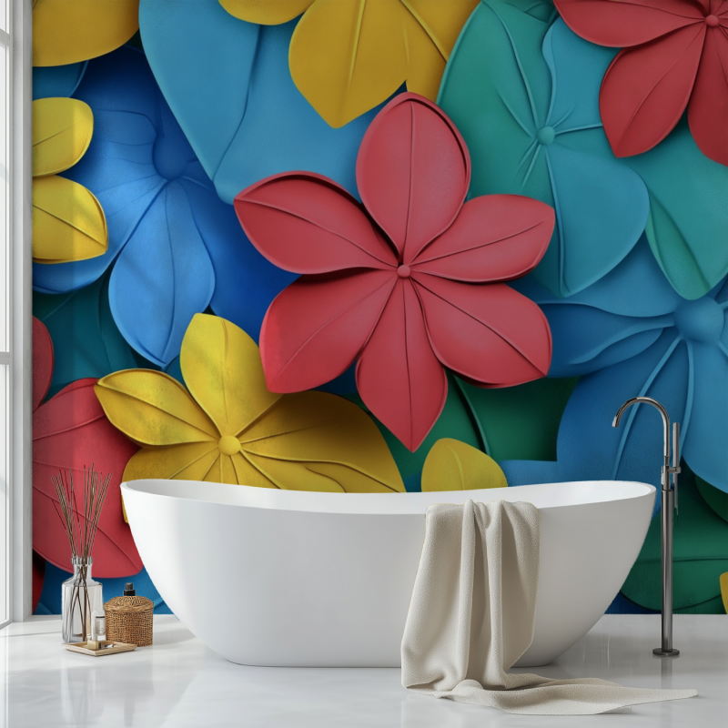 Papier peint fleur cartoon sdb