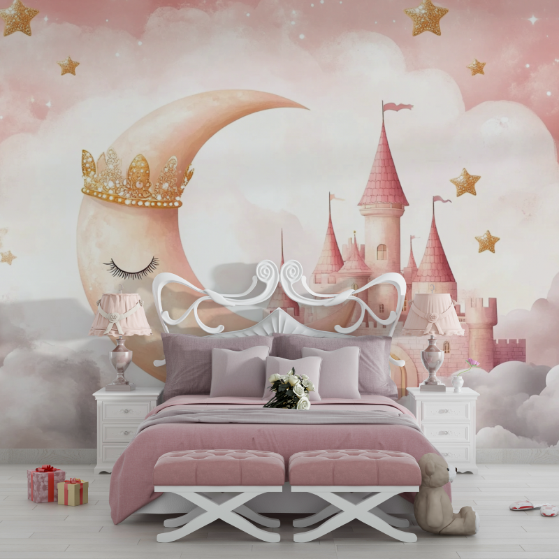 Papier peint princesse lune couronnee chambre filles