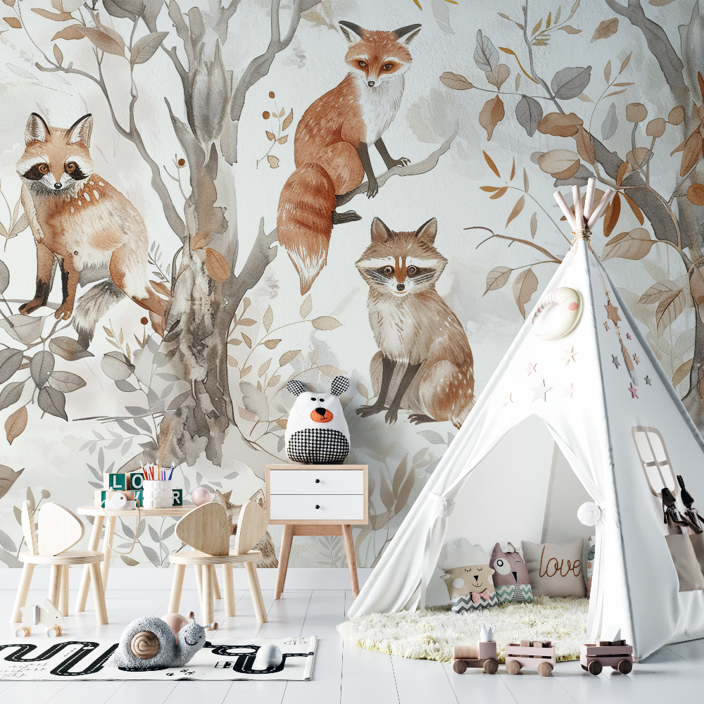 Papier peint renard scandinave chambre bebe