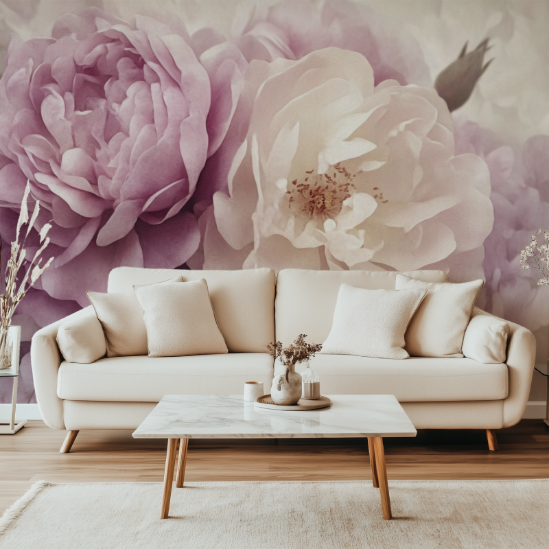 Papier peint grosses fleurs vintage canape simple