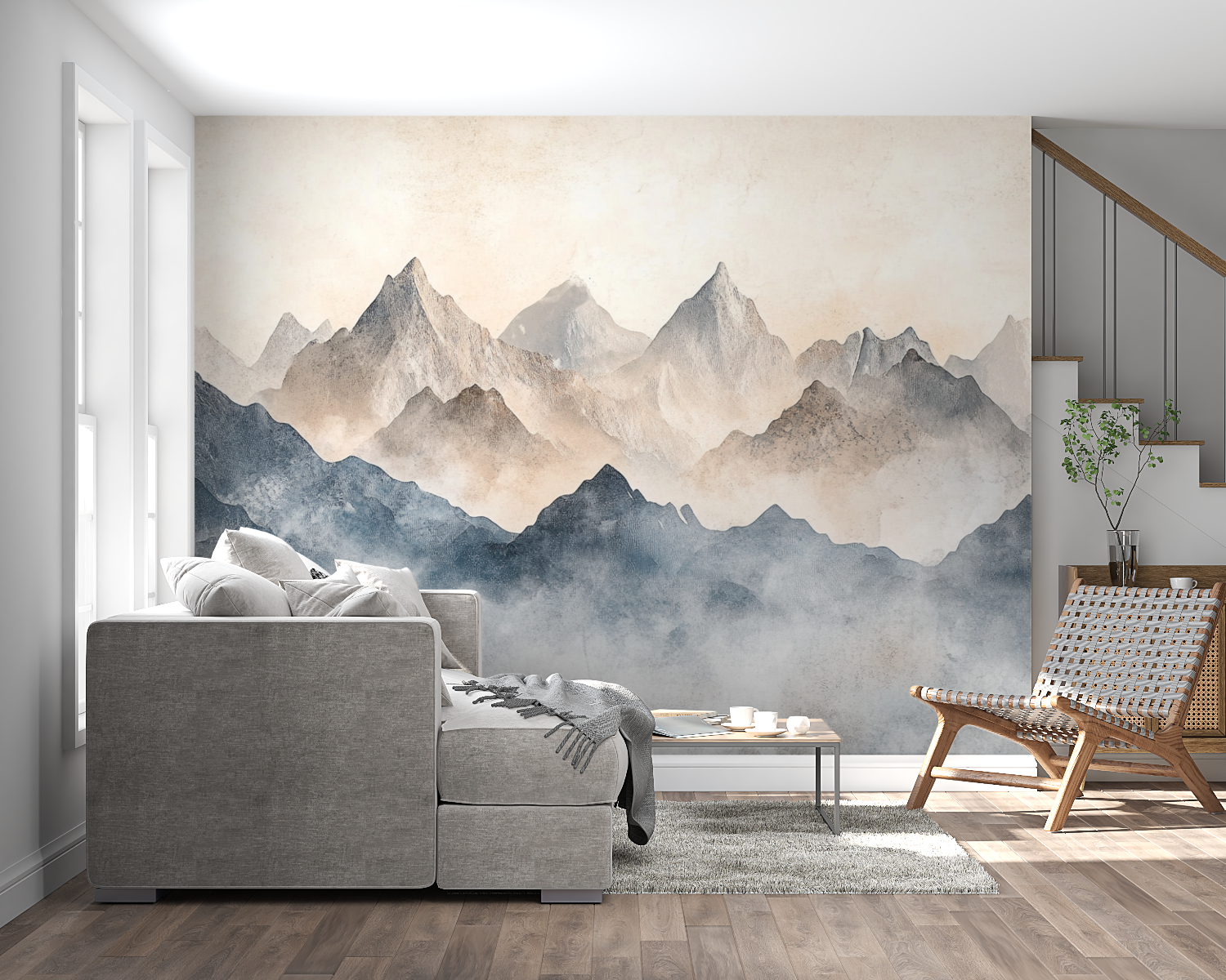 Papier peint aquarelle paysage ...ne douce panoramique mural