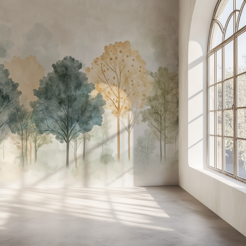 Papier peint arbre chambre cosy mur simple