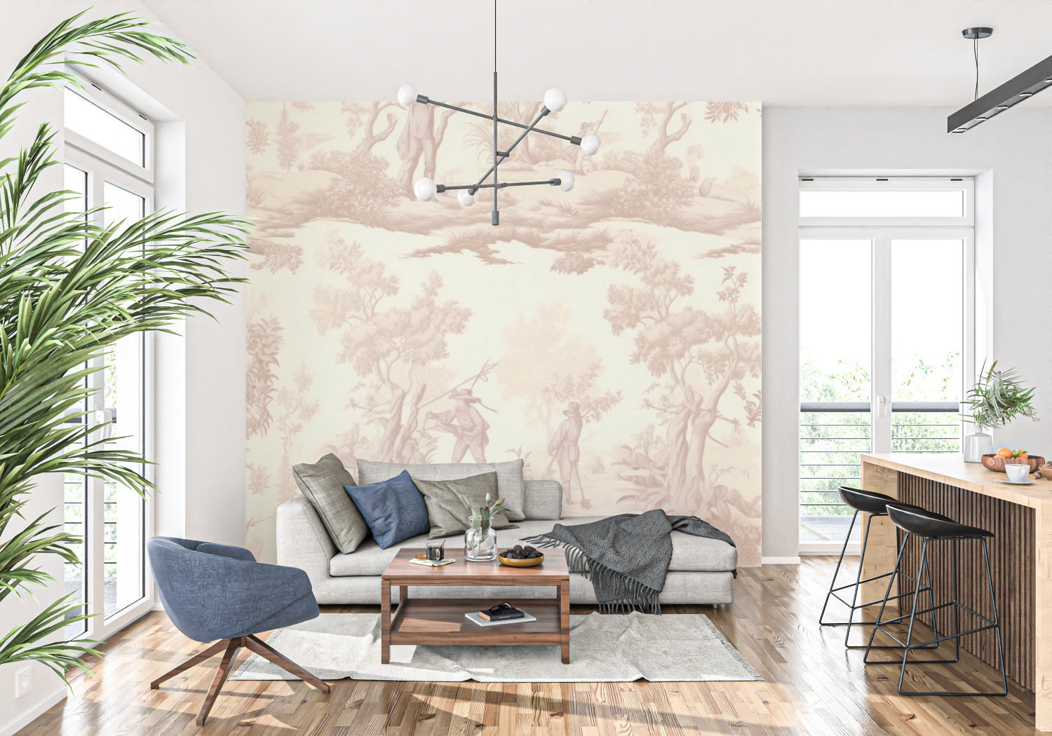 Papier Peint Toile De Jouy Beige Vintage - francais