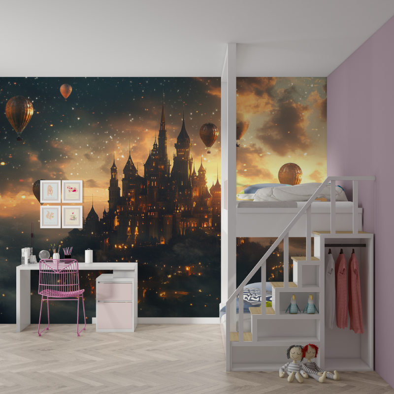 Papier peint princesse giga chateau mur chambre fille