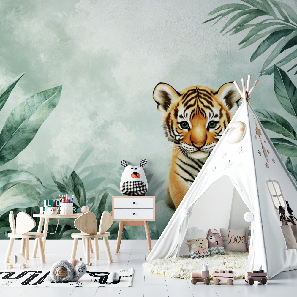 Papier peint tigre jungle douce chambre bebe