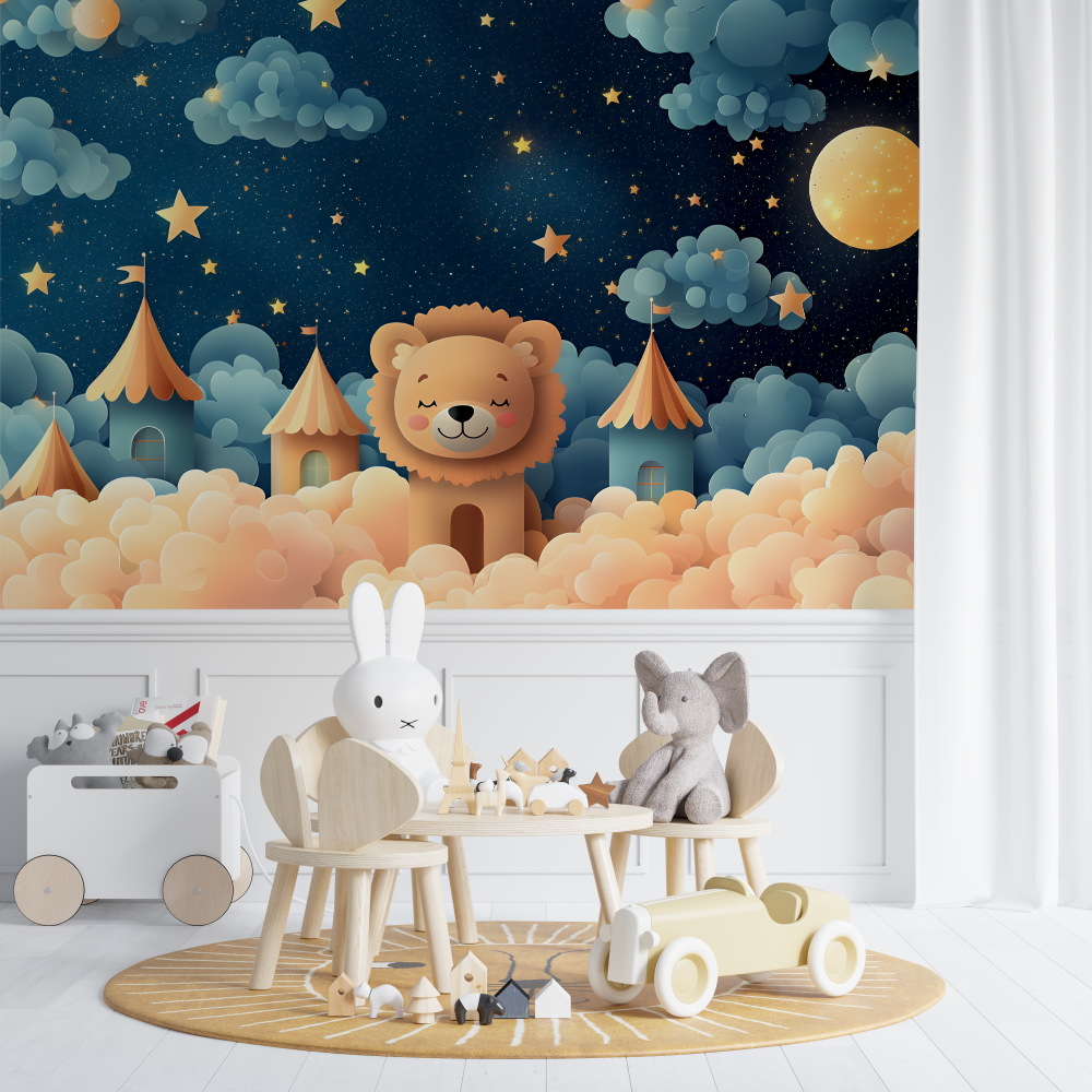 Papier peint lionceau endormi 3d chambre de bebe