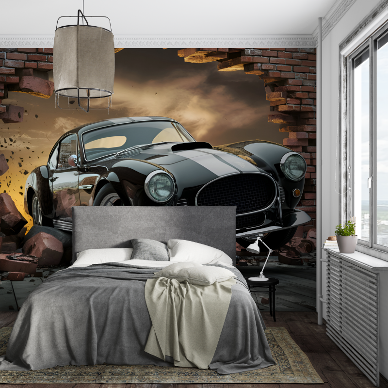 Papier peint voiture ado noir piece ados