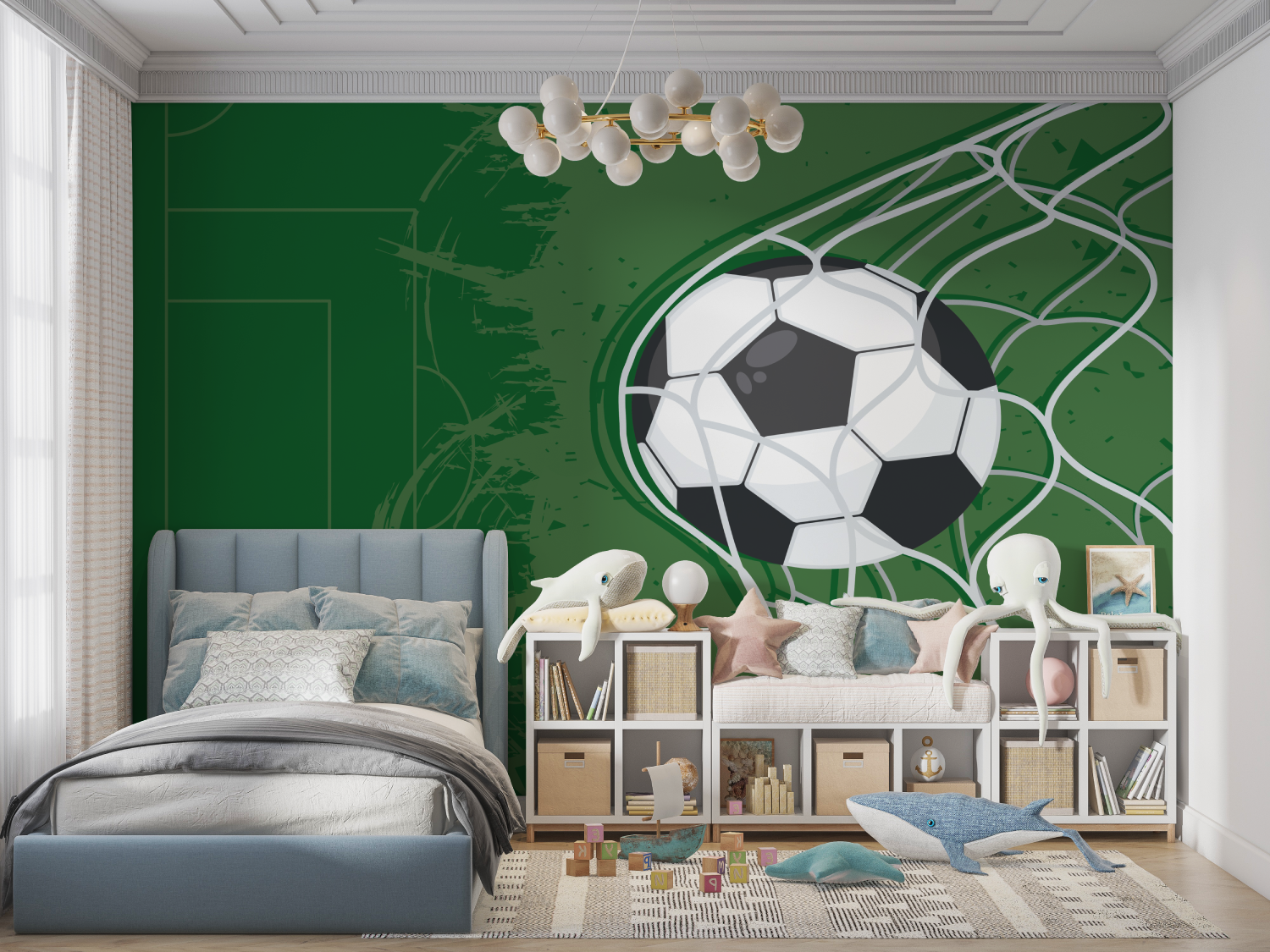 Papier peint foot vert panoramique garcon