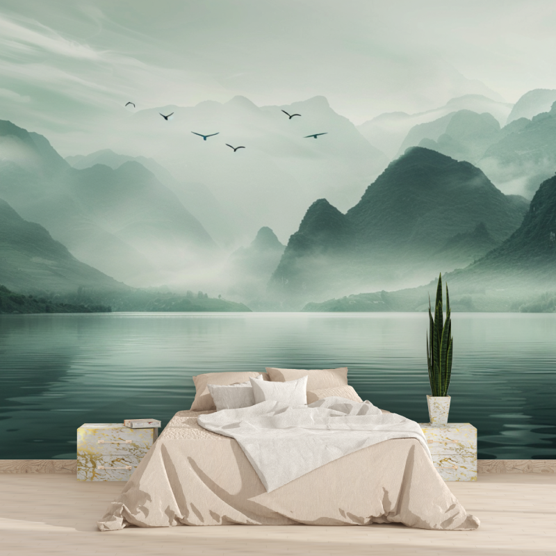 Papier peint montagne et voile sur le lac tapisserie 2025