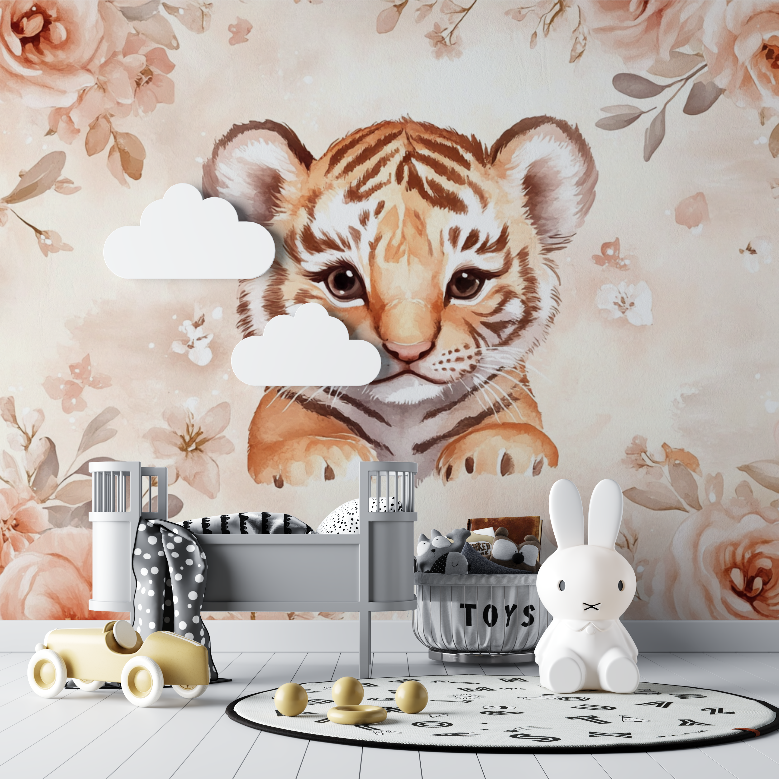 Papier peint tigre floral bebe tipi