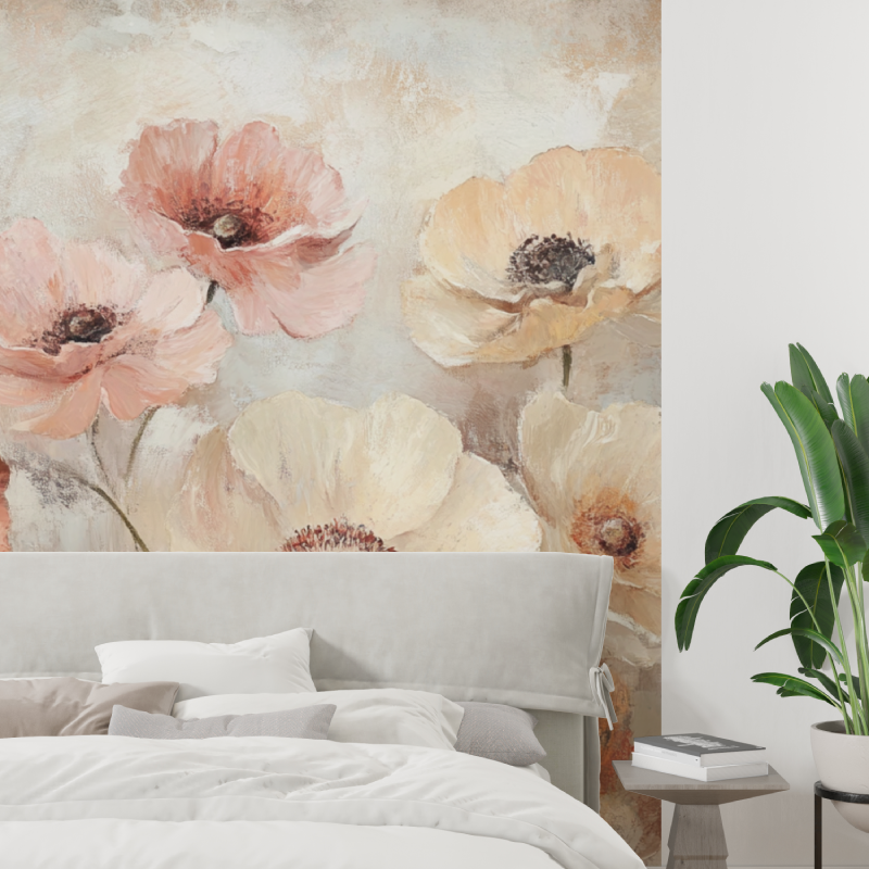 Papier peint fleur de pavot tapisserie tendance